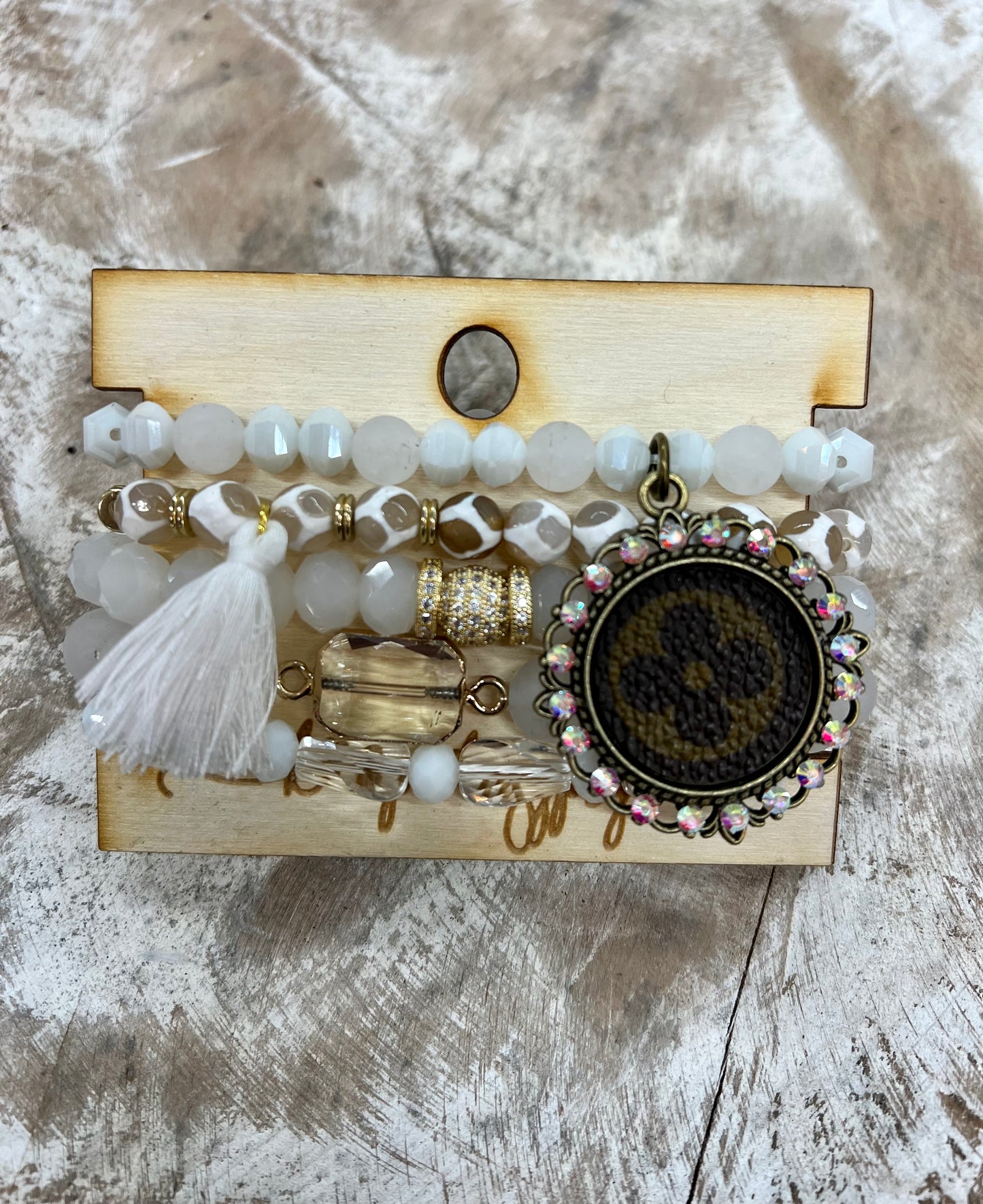 Up-cycled LV Bracelet Stack - White