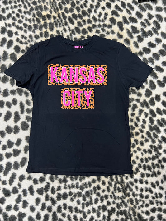 Hot Pink & Leopard Kansas City Tee - Black