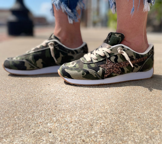 Camo Print Sneakers with Gold Star Detail