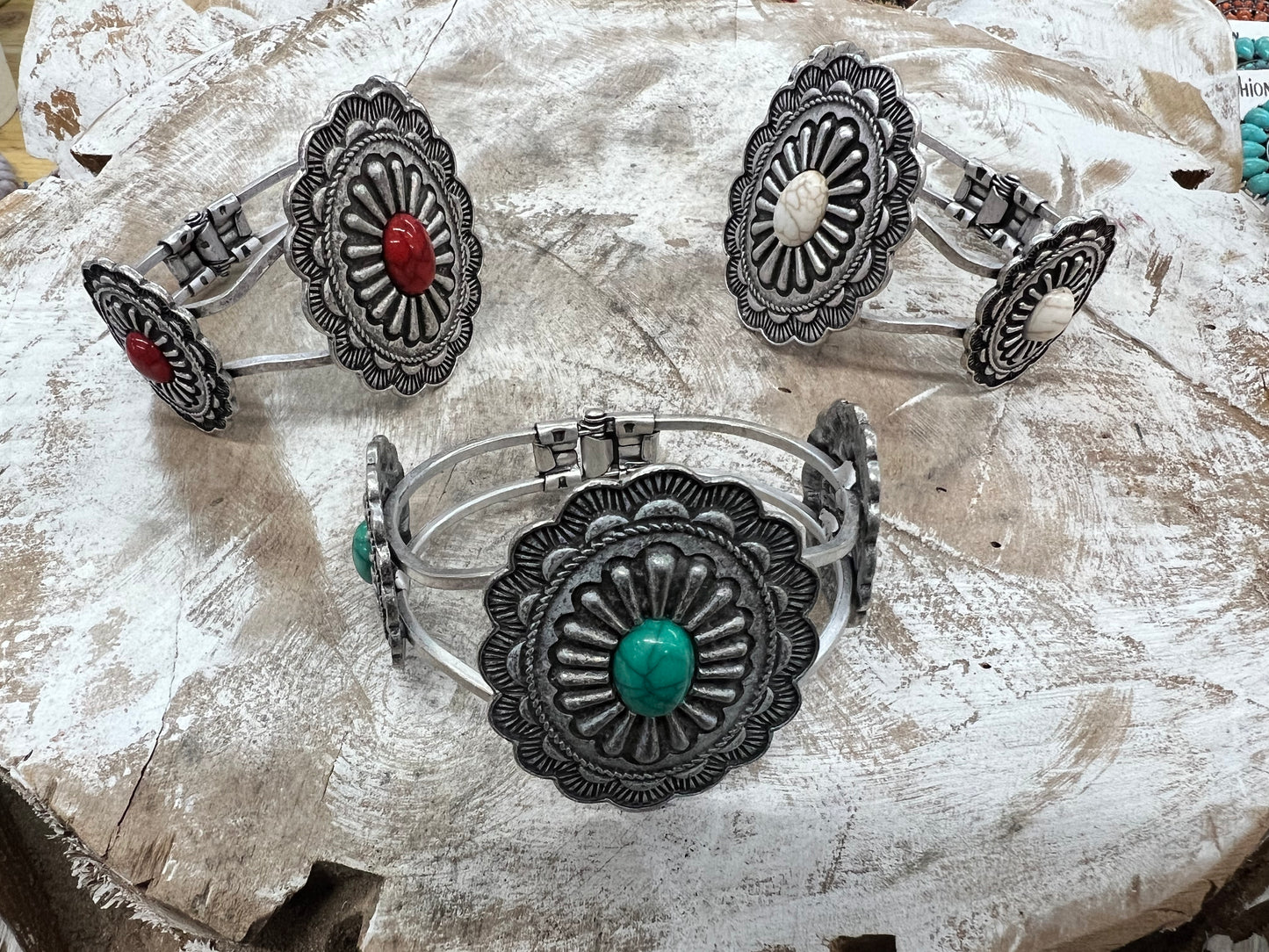 Metal Concho Hinged Cuffed Bracelet