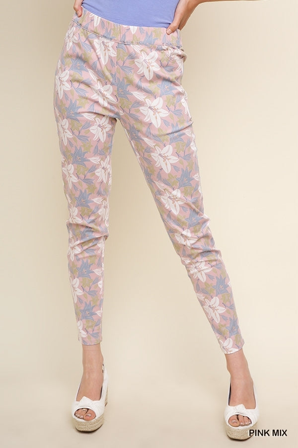 Floral Print Pants - Pink Mix