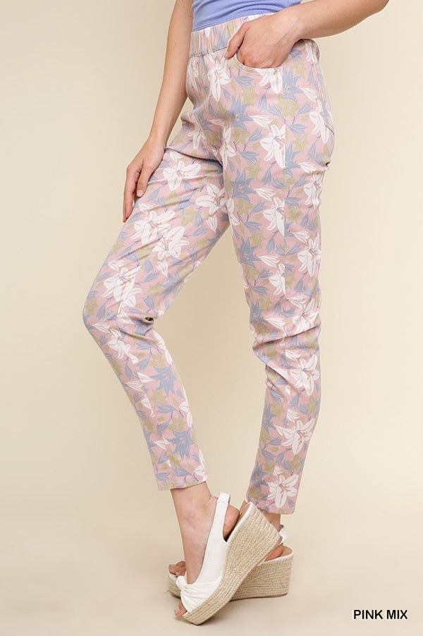 Floral Print Pants - Pink Mix