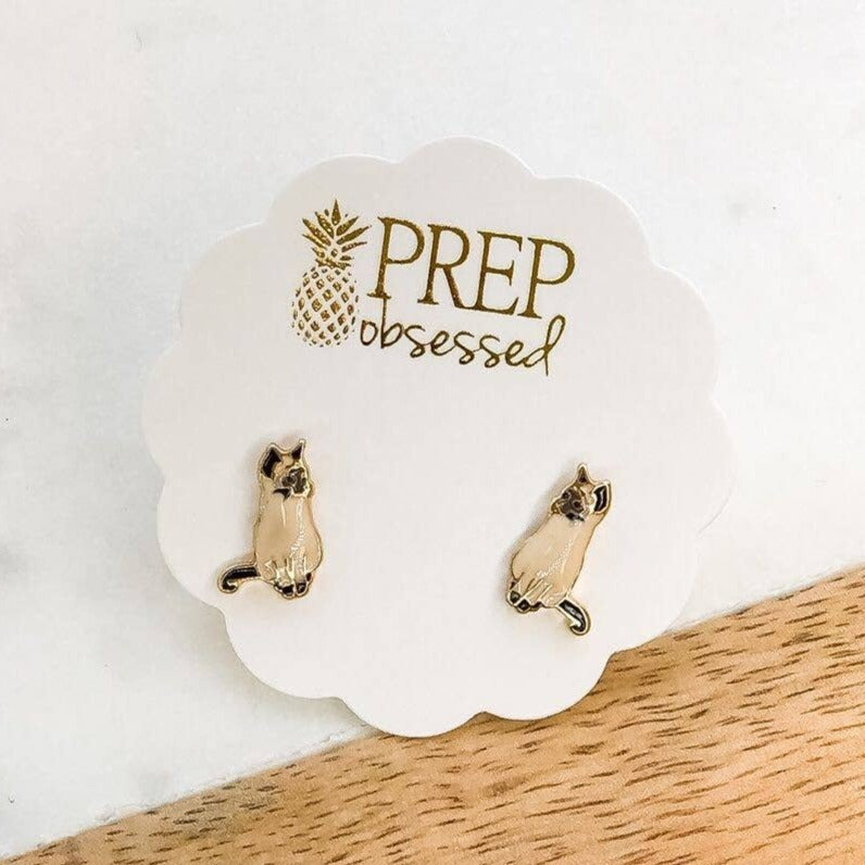 Signature Pet Enamel Stud Earrings - Siamese Cat