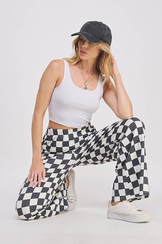 High Waisted Checkered Straight Leg Pants