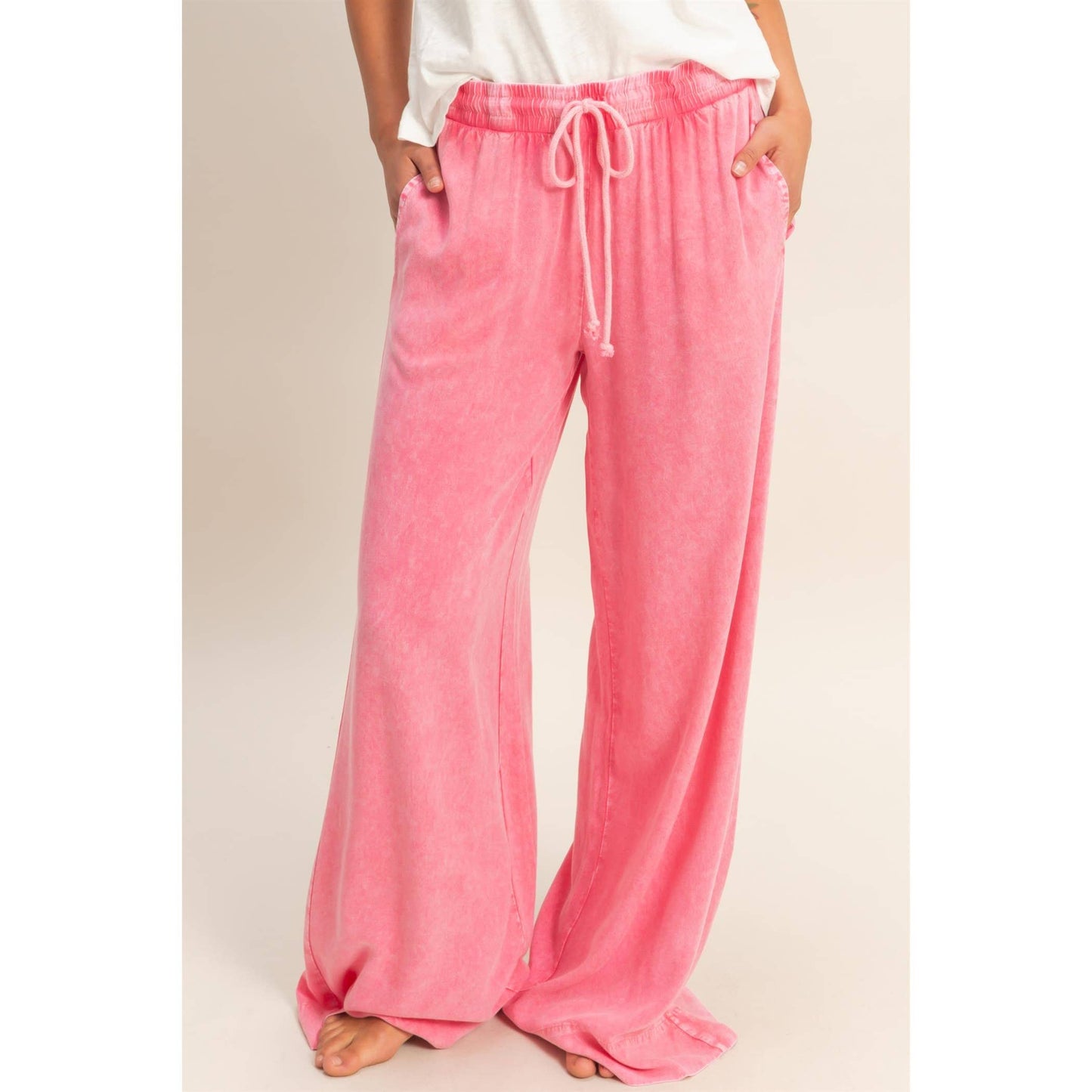 Mineral Wash Drawstring Wide Leg Pants