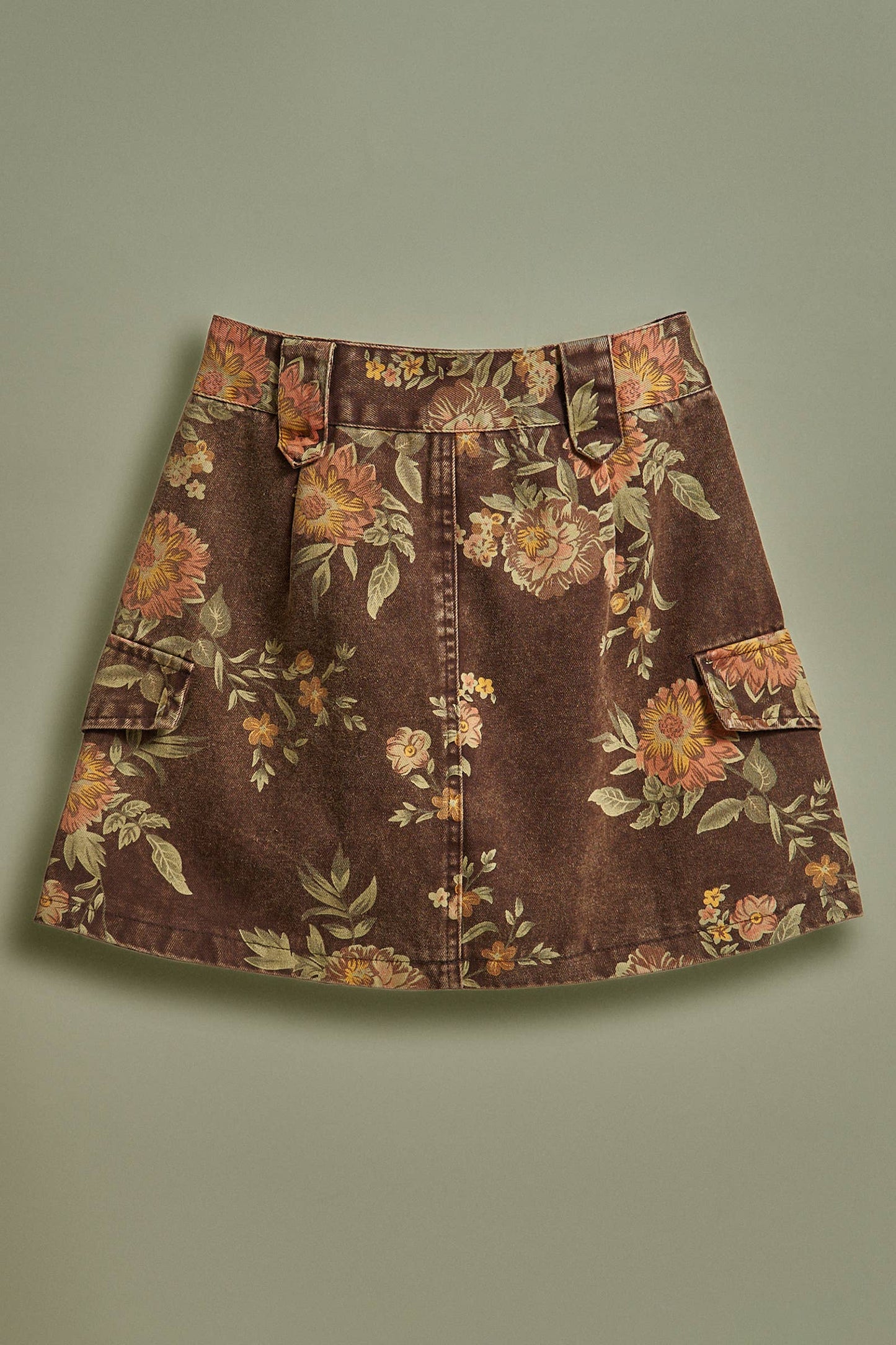 Vintage Floral Cotton Denim Cargo Mini Skirt
