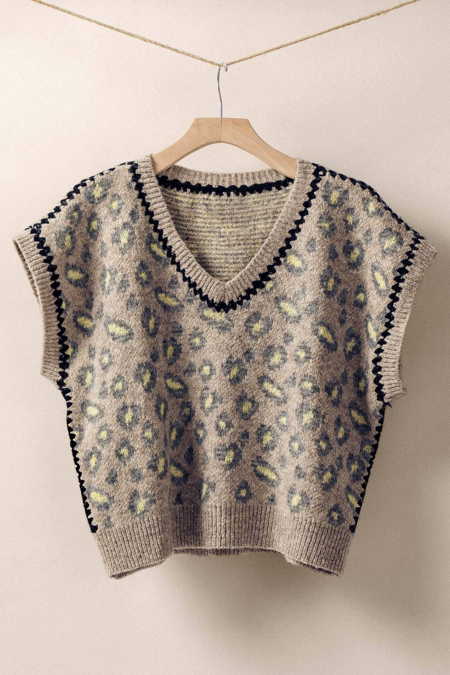 Leopard Crochet Trim Sweater Vest