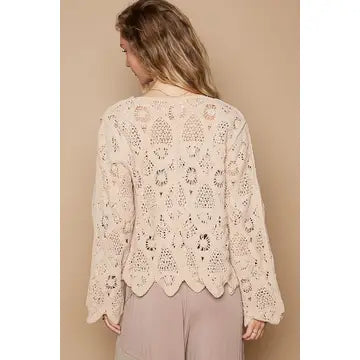 V-Neck Knit Crochet Cardigan