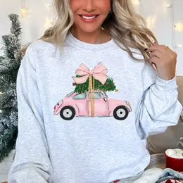 Christmas Car Sweatshirt - White