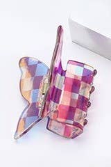 Checker Butterfly Holographic Hair Claw Clips