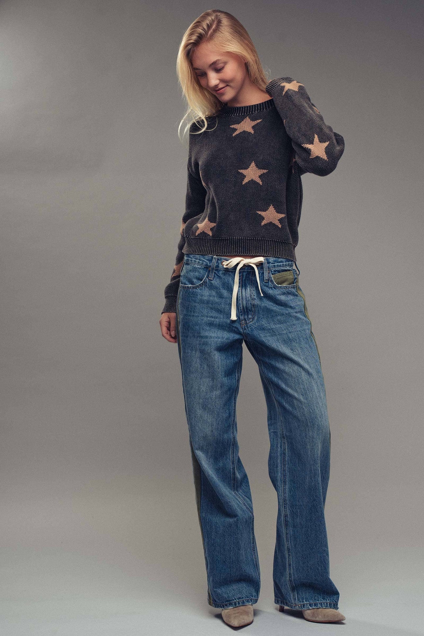 Mineral-Wash Star Motif Knit Sweater