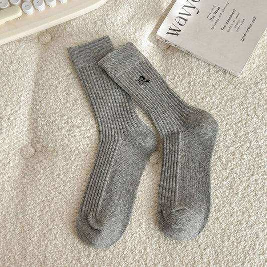 Bow Embroidered Crew Socks