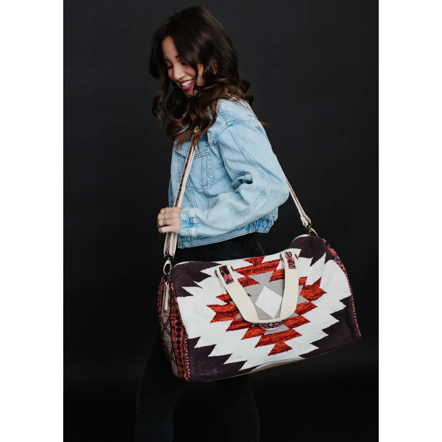 Cream, Black & Rust Aztec Duffel Bag