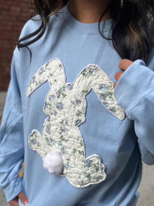 Bunny Quilted Patchwork Sweatshirt - Light Blue