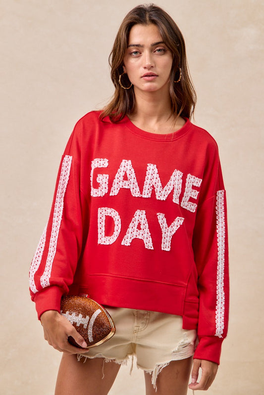 Gameday Theme Lace Patchwork Top with Uneven Hem