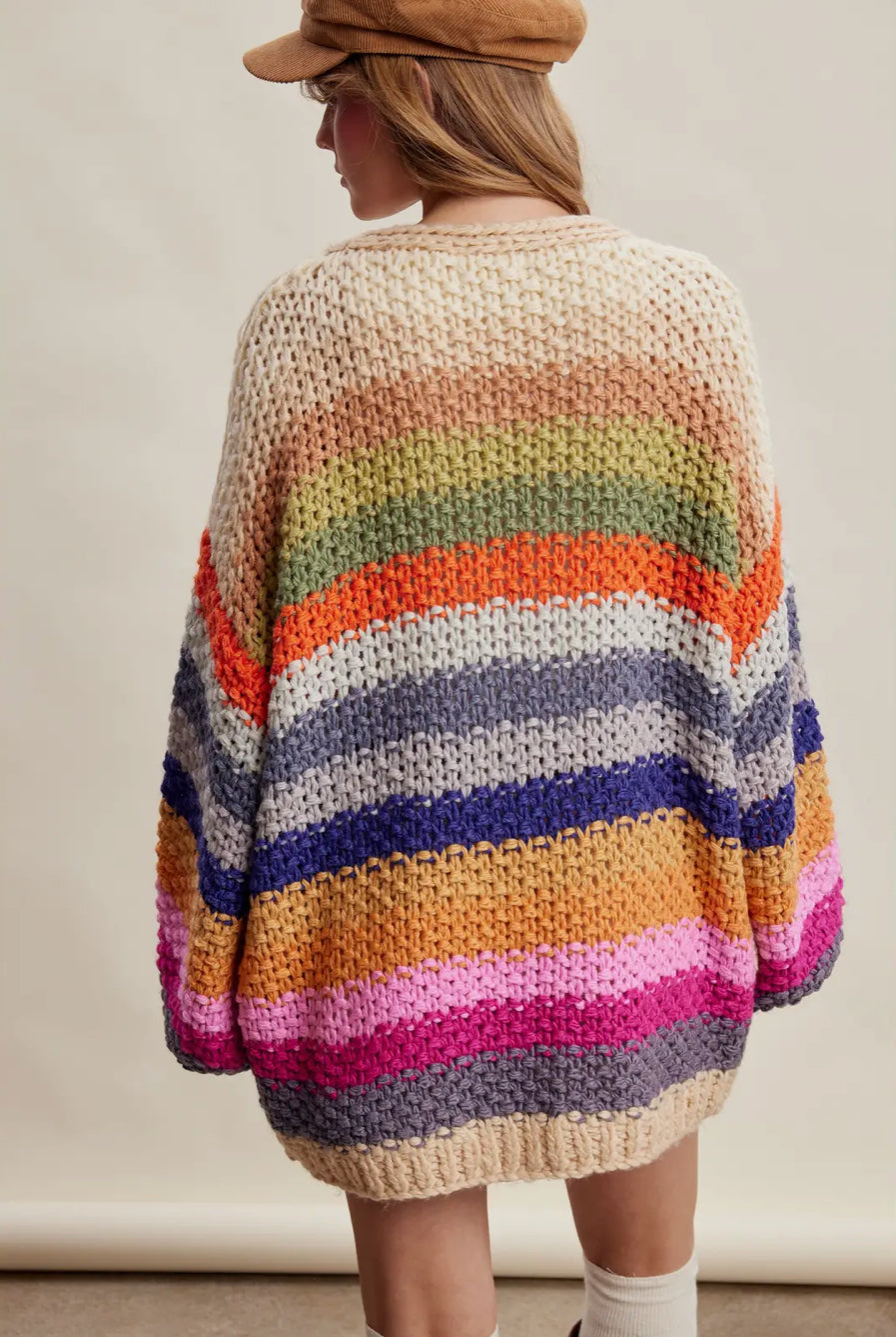 Rainbow Hand-Crochet Open Cardigan
