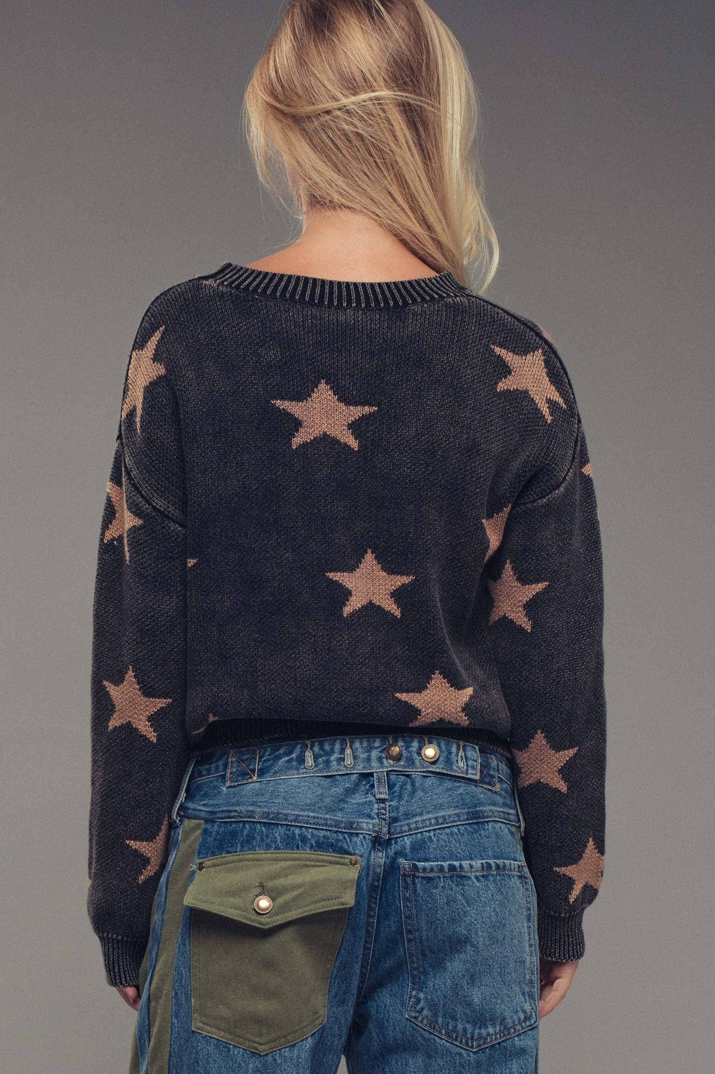 Mineral-Wash Star Motif Knit Sweater