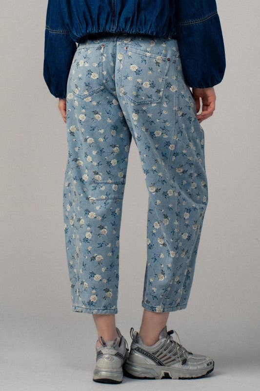 Floral Print Relaxed Fit Denim Pants