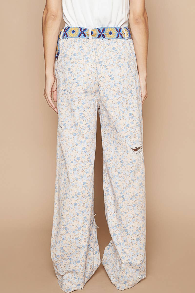 Elastic Band Detail Loose Fit Twill Pants