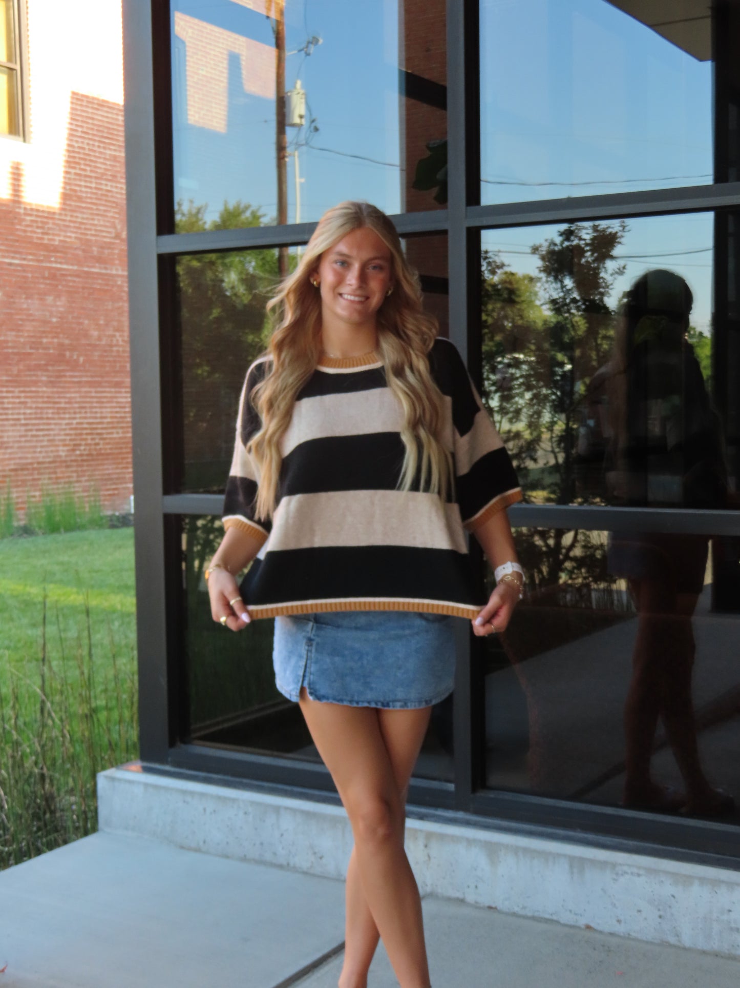 Wide Stripe Loose Fit Drop Shoulder Sweater Top