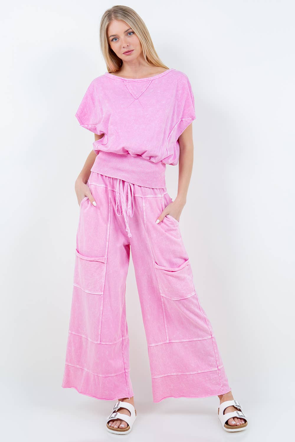 Mineral Wash Wide Leg Cropped Pants