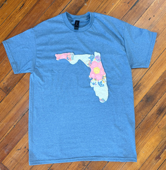 Vintage Quilt State of Florida Tee- Blue