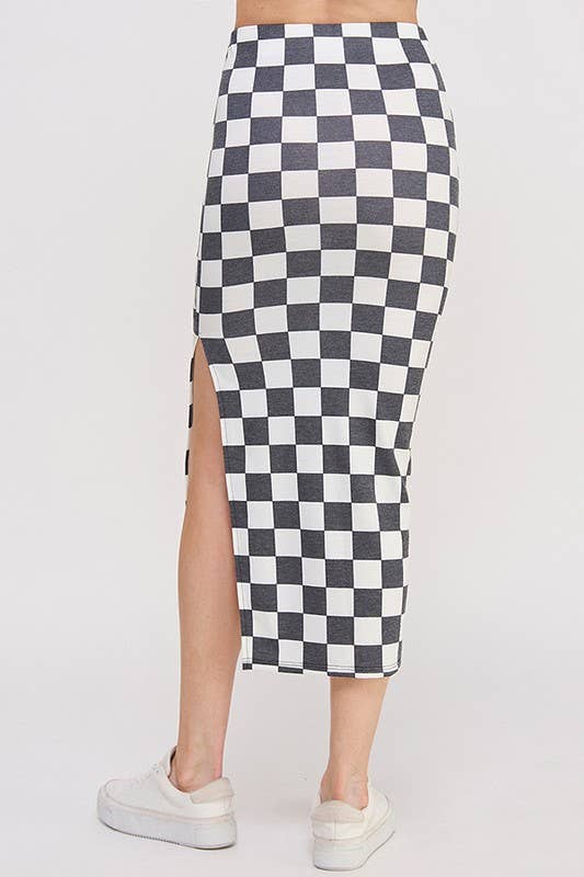 High Waist Checkered Midi Pencil Skirt