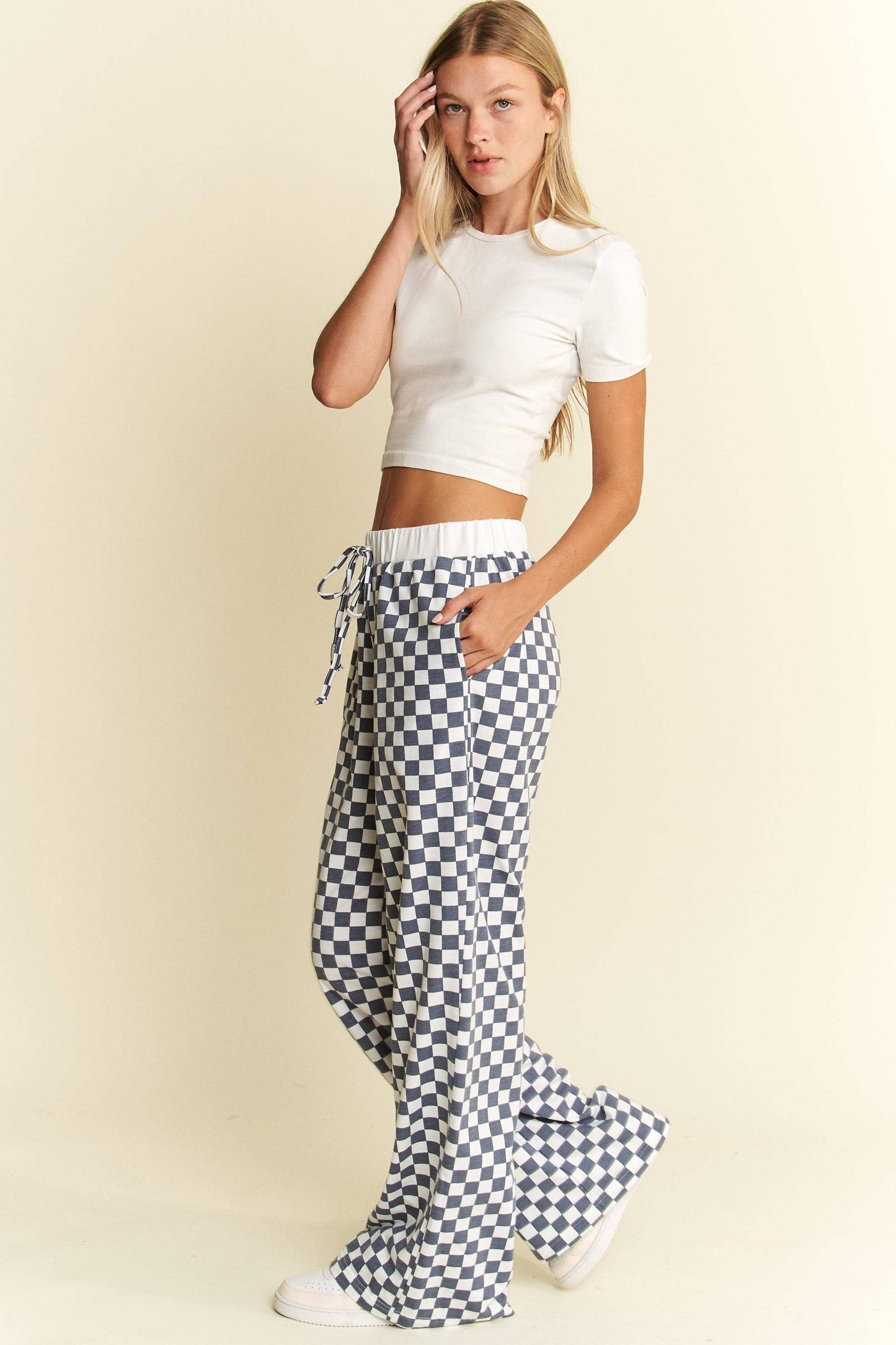 Checkered Print Straight Leg Boxer Pants
