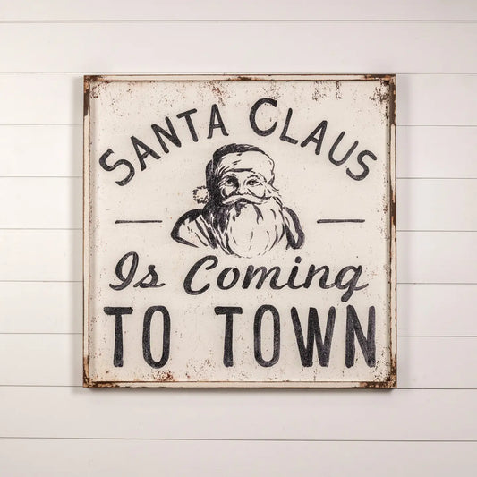 Black & White Santa Claus Is Coming To Town Sign