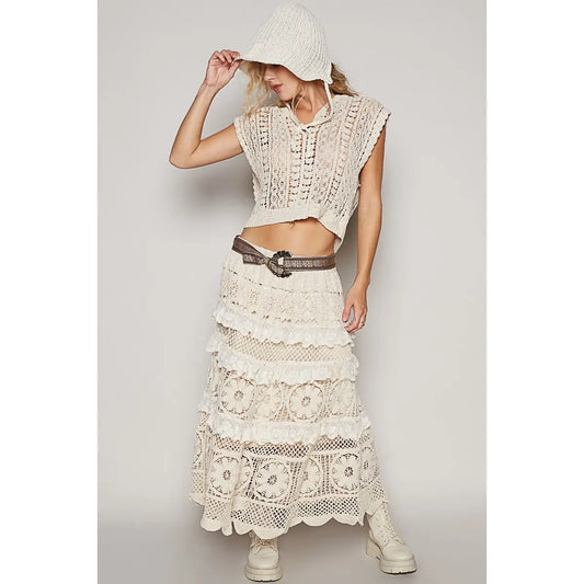 Crochet Lace Ruffle Detail Skirt