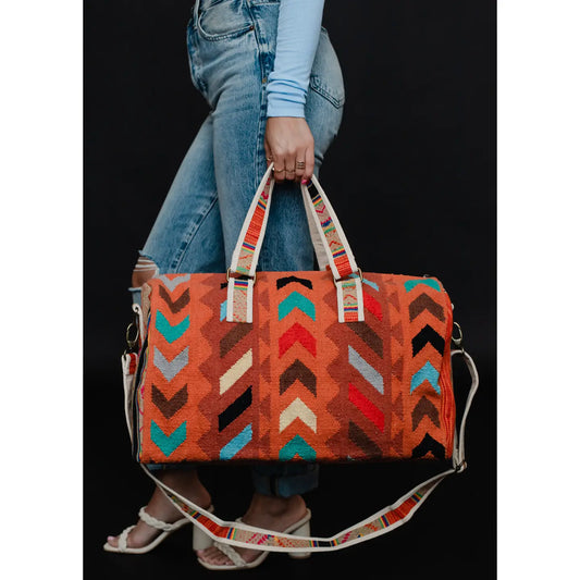 Orange & Multicolored Aztec Duffel Bag