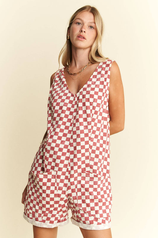 Plaid Print Shorts Romper