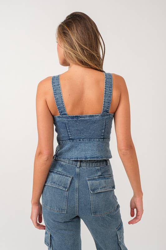 Eloise Front Lace-up Denim Corset Top