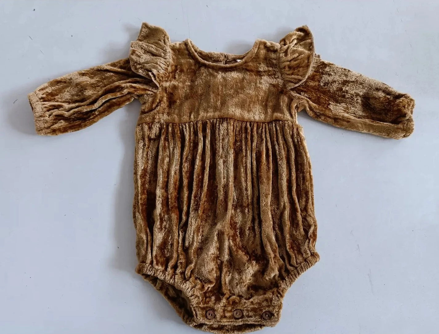 Gold Viscose Ruffle Infant Romper