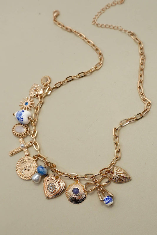 Charm Necklace - Porcelain Hearts Cross