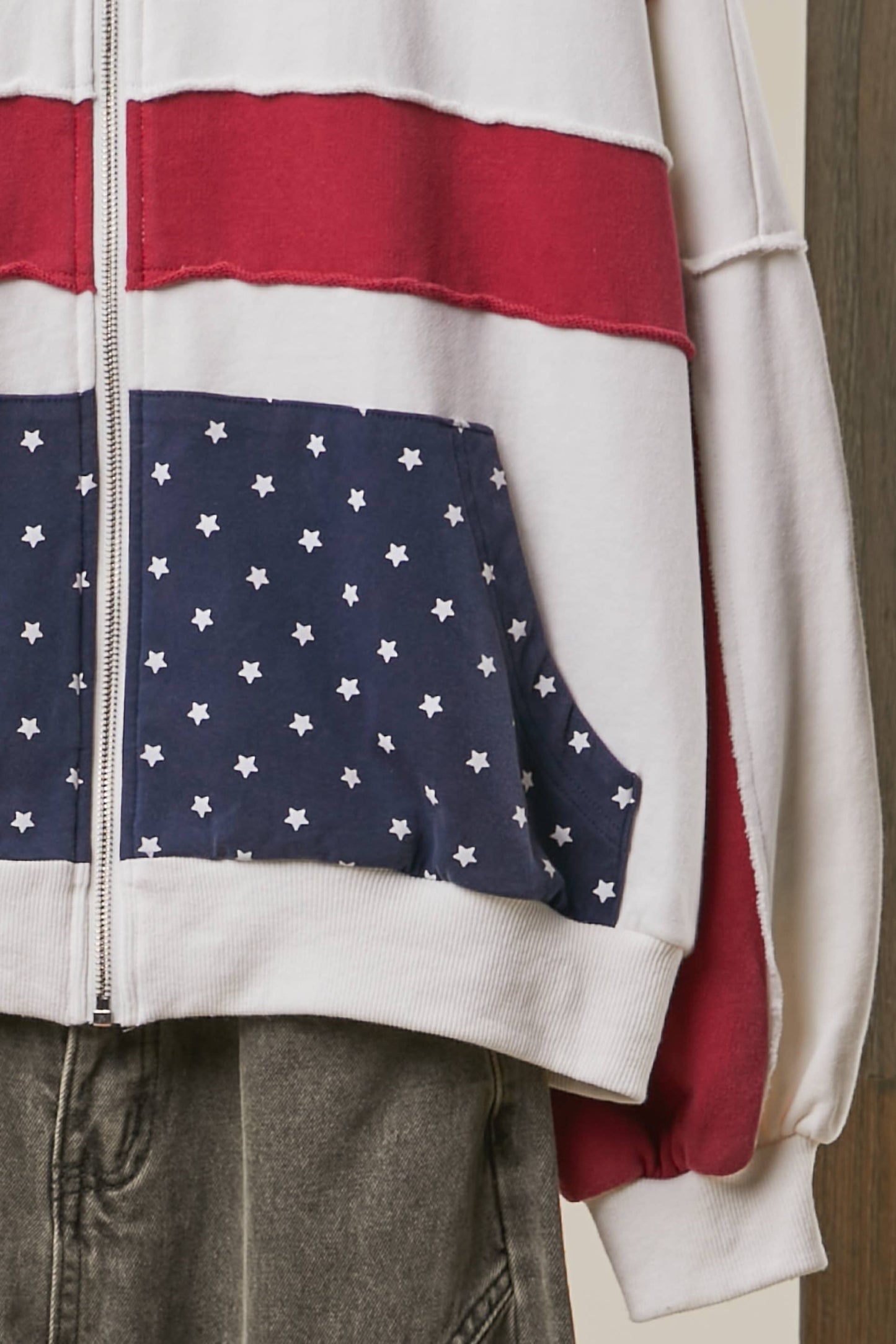 United States Patch work Oversized Zip Hoodie