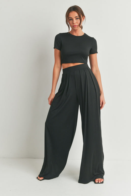 Crop Top and Palazzo Pants (Sold Separately) - Black