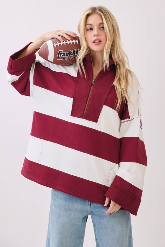 Game day Varsity Stripe Zip Pullover