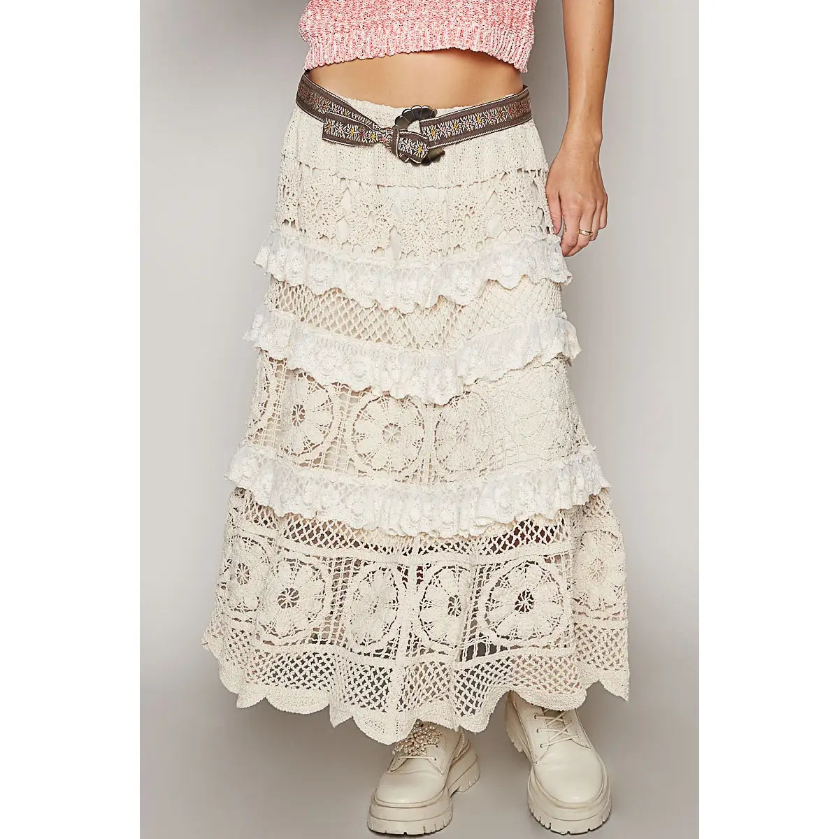 Crochet Lace Ruffle Detail Skirt