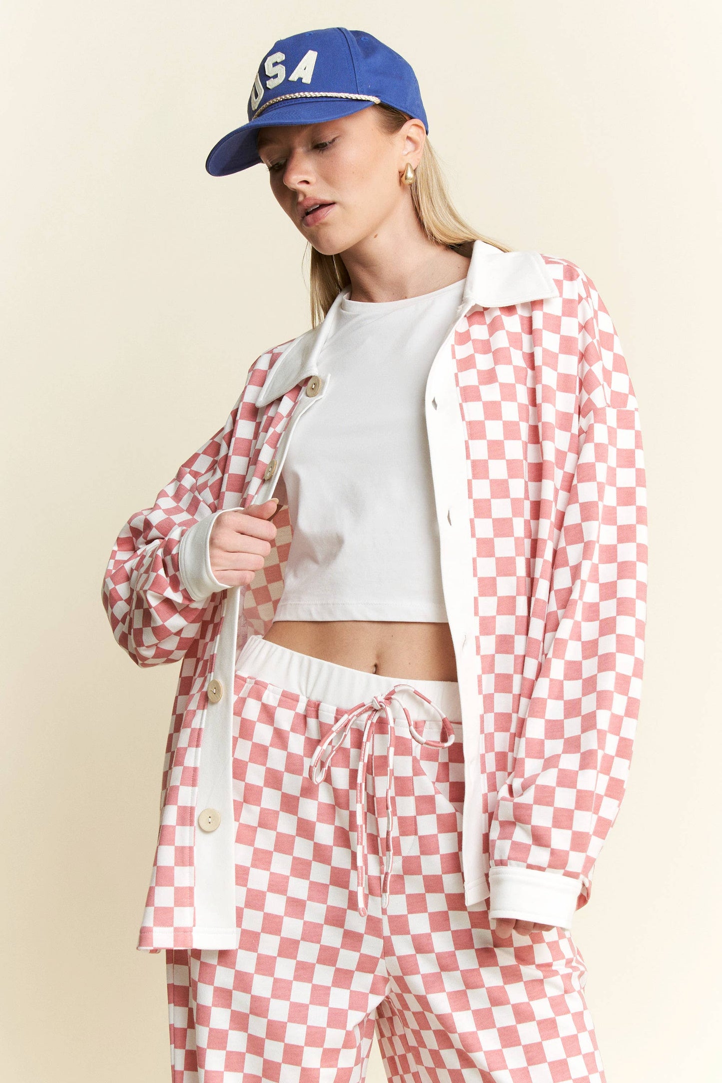 Checkered Print Straight Leg Boxer Pants