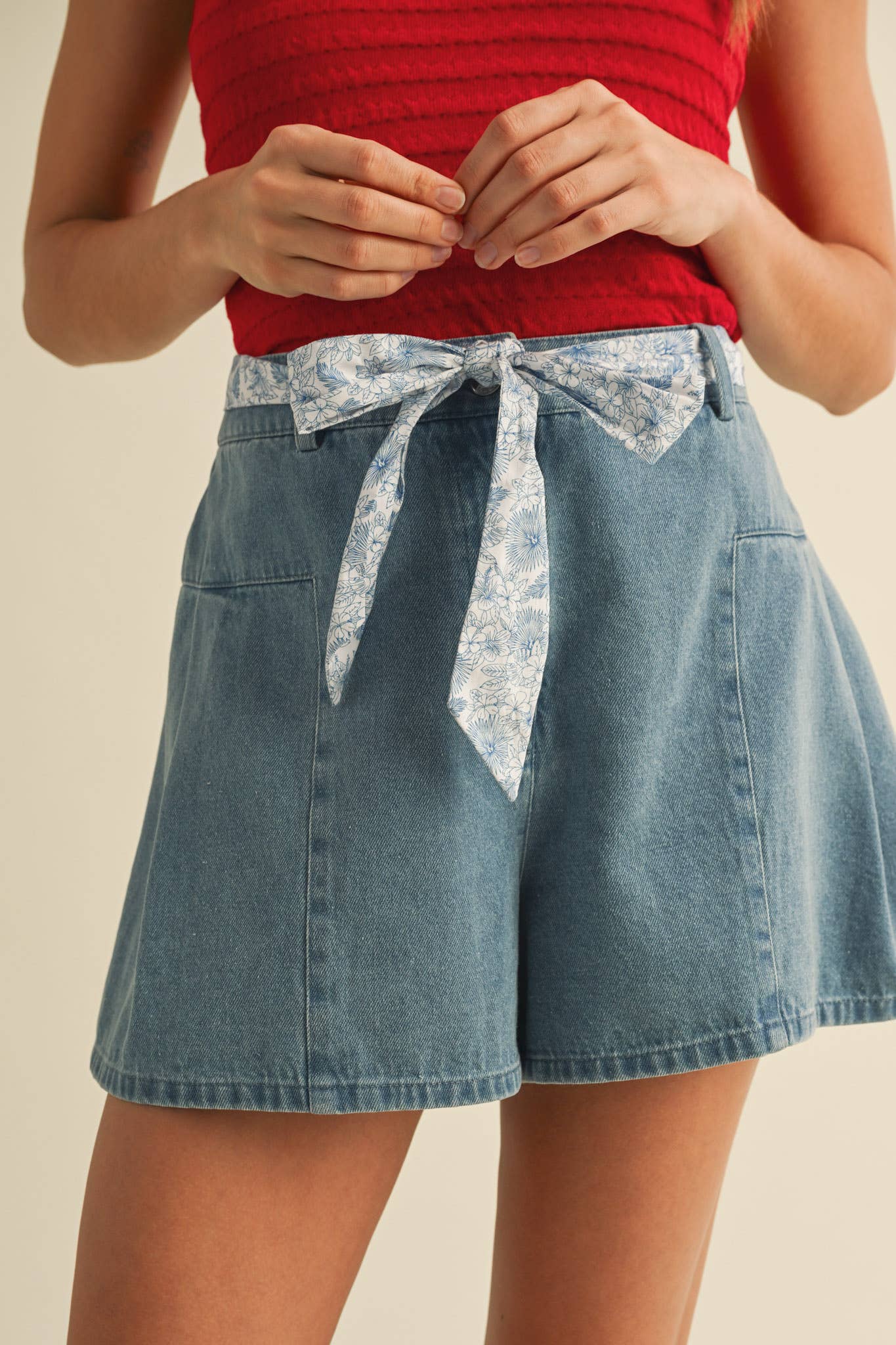 HIgh Rise Flounce Hem Denim Shorts