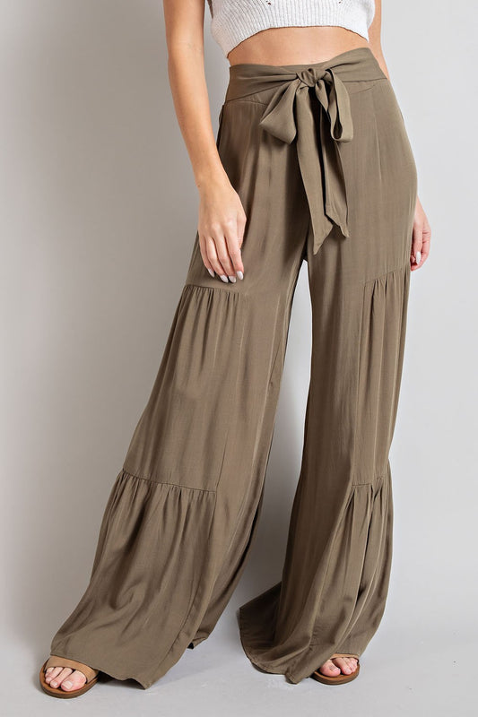 Tiered Wide Leg Pants - OIive