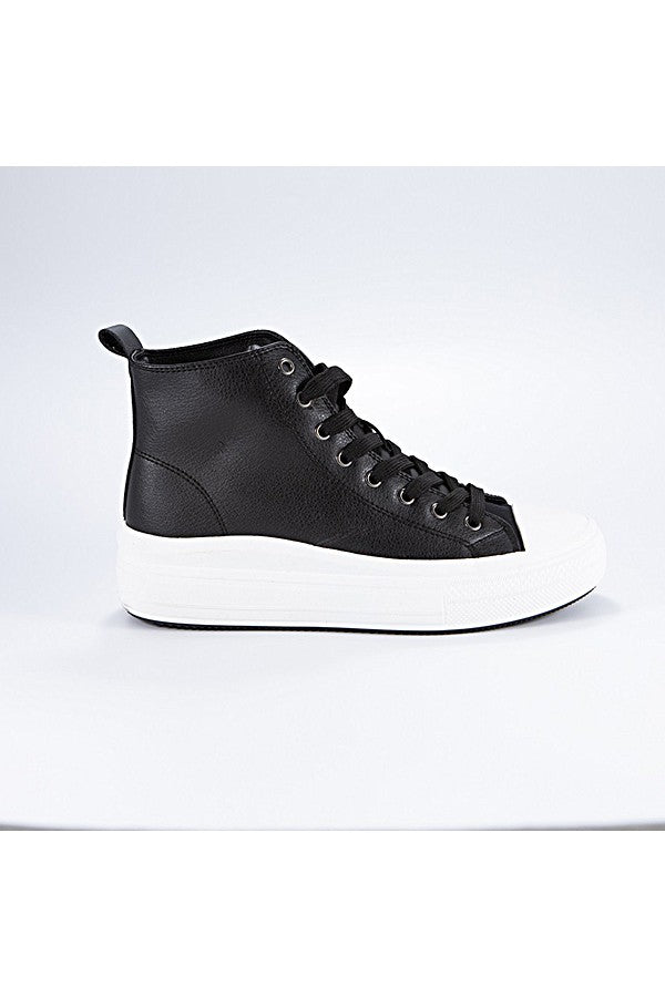 High Top Lace Up Casual Sneakers - Black