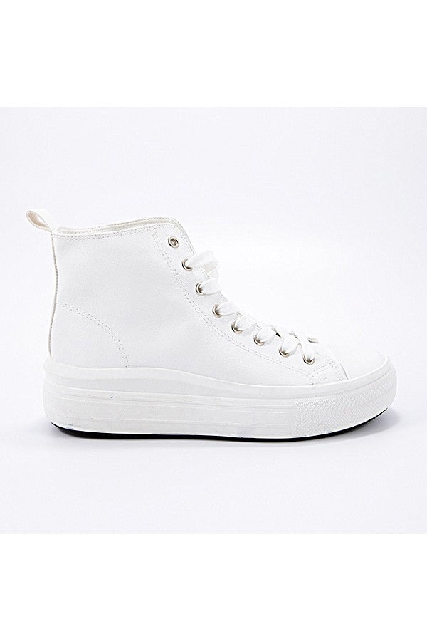 High Top Lace Up Casual Sneakers - White