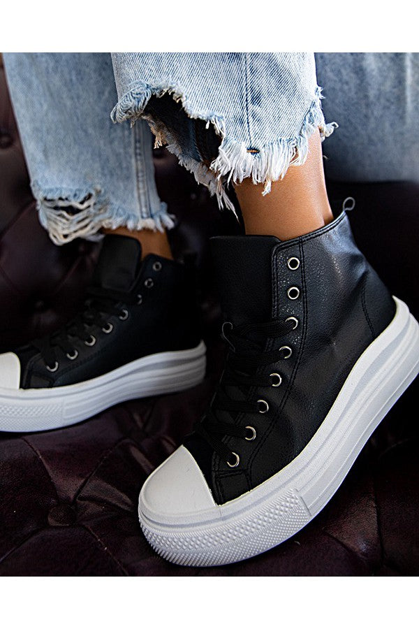 High Top Lace Up Casual Sneakers - Black