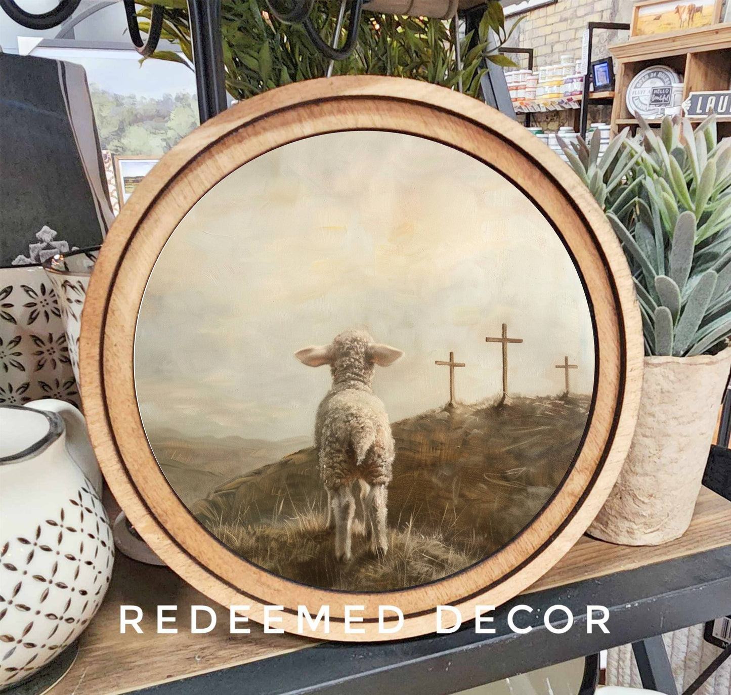 8" Round 3 Crosses Lamb Art