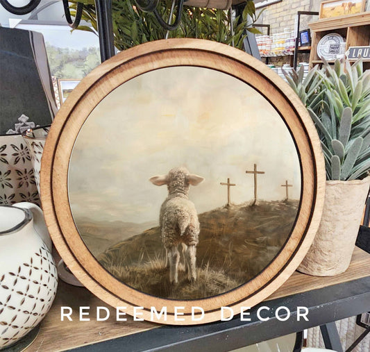 8" Round 3 Crosses Lamb Art