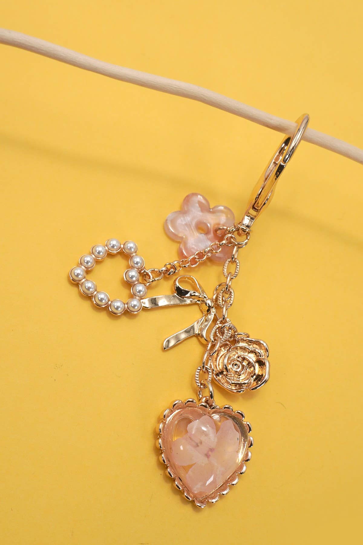 Bag Charm - Pressed Flower Bow Pearl Heart Charms