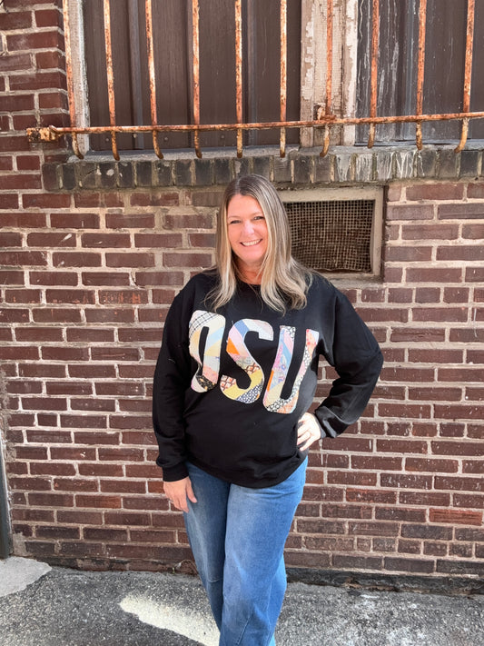 Vintage Quilt OSU Sweatshirt - Black