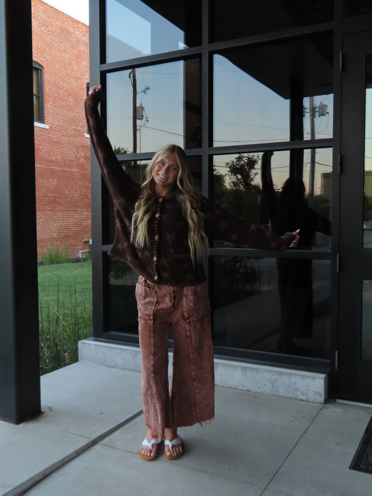 Button Up Star Sweater - Brown